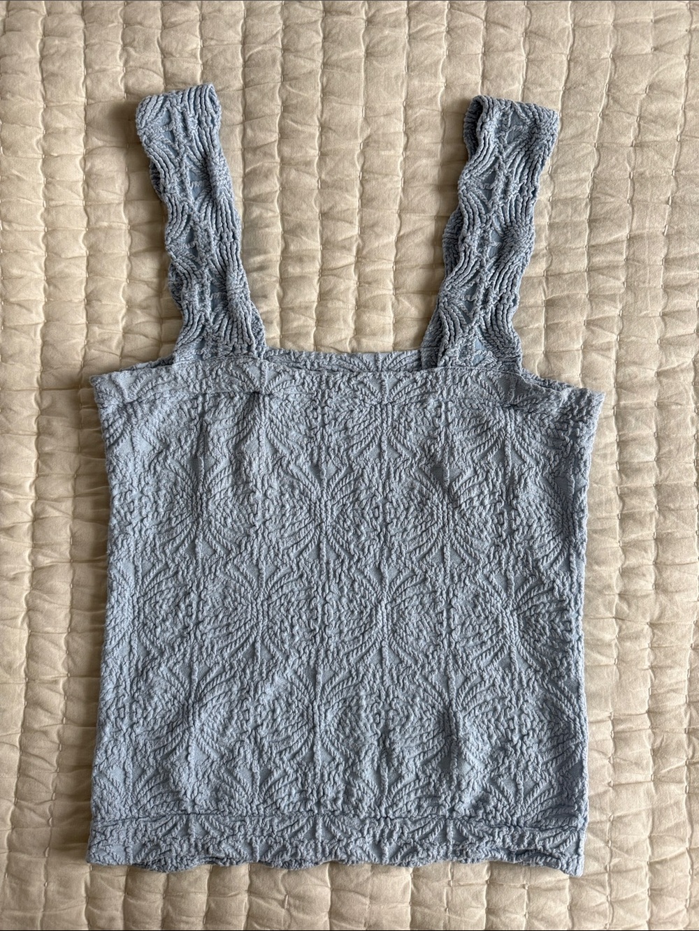 Pink Rose Light Blue Textured Square-Neck Tank Top